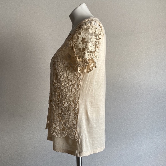 Ann Taylor Short Sleeve Crochet T-shirt Cream Size M - Picture 3 of 10